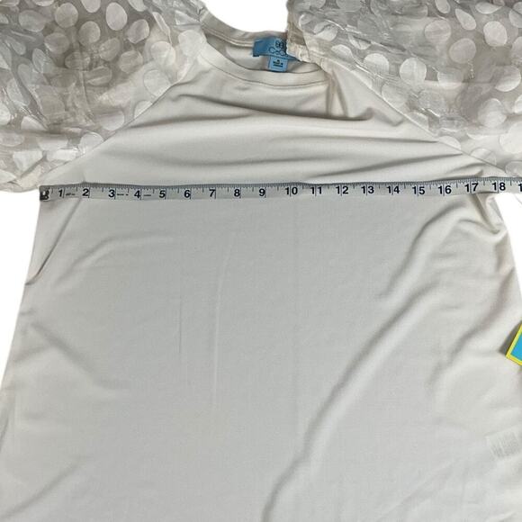 CeCe Mixed Media Round Neck Polka Dot Puff Short Sleeve Top Medium White NWT - Picture 7 of 10